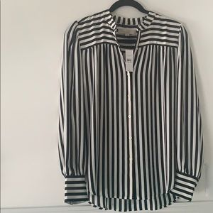 LOFT striped button-front long sleeve blouse